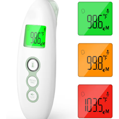 Momcozy Non-Contact Forehead and Ear Thermometer, Digital Infrared Thermometer for Adults and Children, with Child Mode, Fever Alarm Function, Mute and Memory Functions, Fast and Accurate Measurement