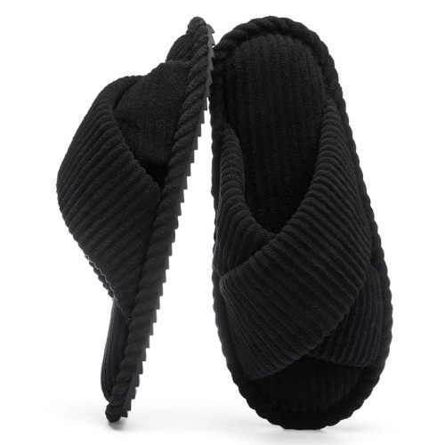 Slippers for Women Memory Foam House Bedroom Corduroy Crossbands Open Toe Slides Sandals Shoes Comfy Trendy Gift for womens Anti-Skid sole