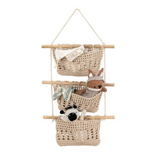 Crane Baby 1"x16" Charlie Farmhouse 3 Tier Toy Hanging Wall Storage Organizer Beige