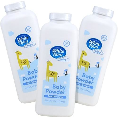 White Rain Pure Cornstarch Baby Powder Talc-Free, 10 oz, Pack of 3 - Natural Moisture Absorption with Vitamin E, Gentle Body Powder for Women, Babies & Sensitive Skin, Free of Parabens & BPA