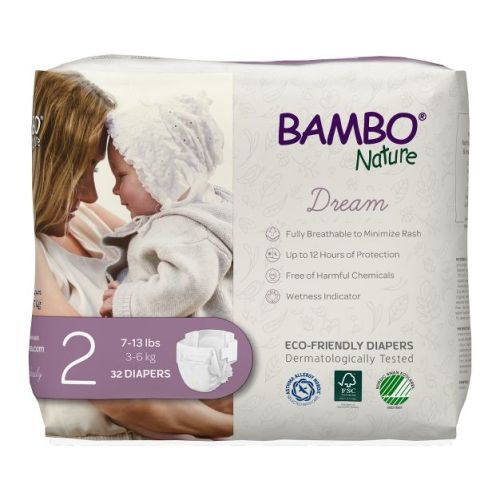 Bambo Nature Dream Disposable Diapers, Eco-friendly, Size 2, 32 Count, 6 Packs, 192 Total