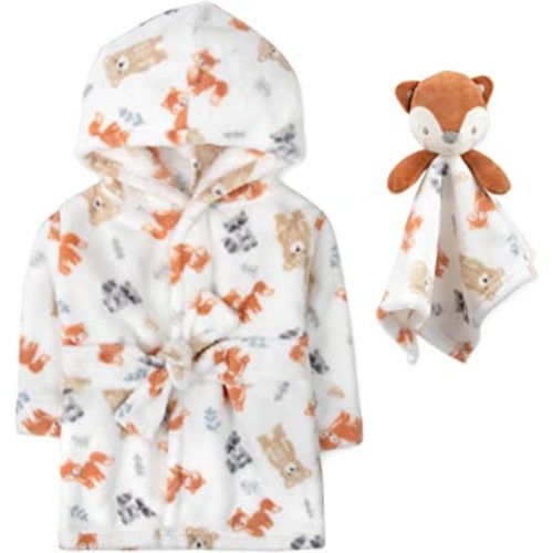 Baby Bathrobe Set for Boys and Girls 0-9 Months Baby Robe with Hood and Baby Gift Set Lovey