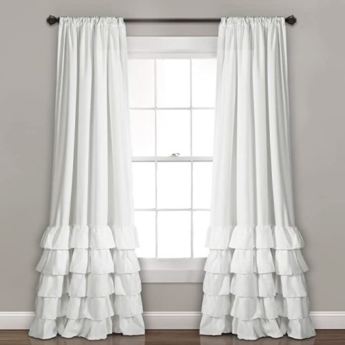 Lush Decor, White Allison Ruffle Curtains-Window Drapes Set for Living, Dining Room, Bedroom, 84" x 40", 84 in L Panel Pair - Light Filtering