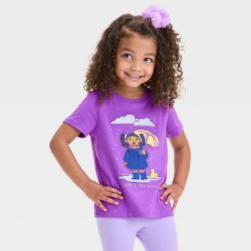 Toddler Girls' Rainy Day Graphic T-Shirt - Cat & Jack™ Purple 5T: Crew Neck, Short Sleeve