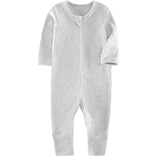 O2 BABY Organic Cotton Baby Footless Pajamas, Zip Front Baby Boys Girls Romper, Long Sleeve Sleep and Play