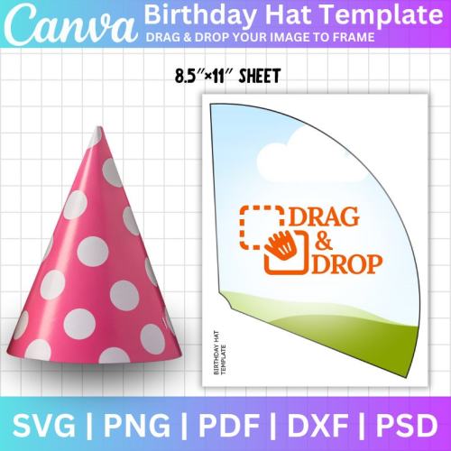 Party Hat Template, Canva Editable Hat, Birthday Hat Svg Png, Blank Hat Template, Paper Hat Template, No Glue Party Hat