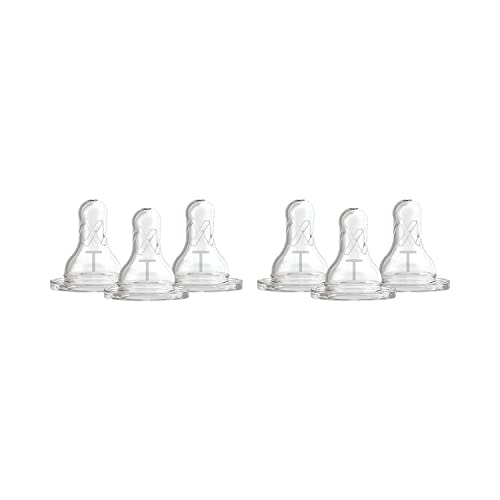 Dr. Brown’s Natural Flow Level T Narrow Baby Bottle Silicone Nipple, Slower Flow, 0m+, 100% Silicone Bottle Nipple, 6-Pack