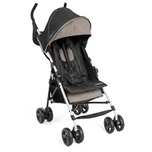 Ingenuity 3D Mini Convenience Stroller – Lightweight Stroller with Compact Fold, Multi-Position Recline, Canopy with Pop Out Sun Visor – Umbrella Stroller for Travel and More, Cashew Tan