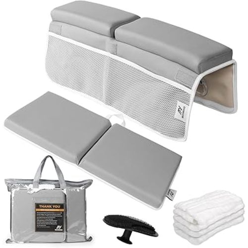 Baby Bath Kneeler and Elbow Rest Pad Set | Extra Thick Padding, Non-Slip, Machine Washable, Odorless - Includes Baby Bath Accessories in a Gift Ready Tote Bag - Baby & Toddler Bath Essentials