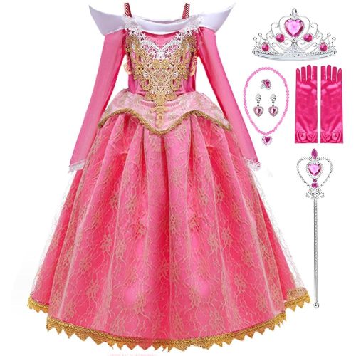 Princess Costume for Girls Toddler Pink Princess Dress Up Birthday Halloween Christmas Cosplay Party Outfits