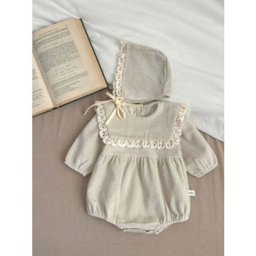 Textured Romper With Matching Bonnet