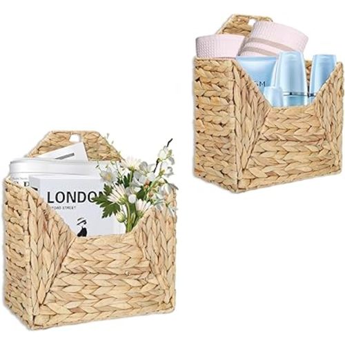 Wall Mounted Storage Baskets, 2PCS Handmade Water Hyacinth Storage Baskets Wall Hanging Organizing Container for Living Room,Bedroom,Kitchen (Large+Small)