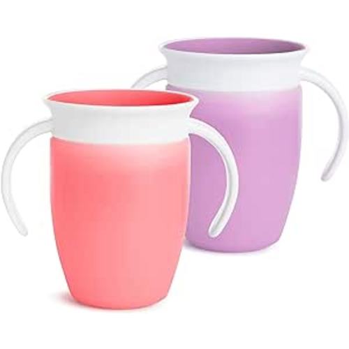 Munchkin® Miracle® 360 Trainer Sippy Cup with Handles, Spill Proof, 7 Ounce, 2 Pack, Pink/Purple - Trainer Cup