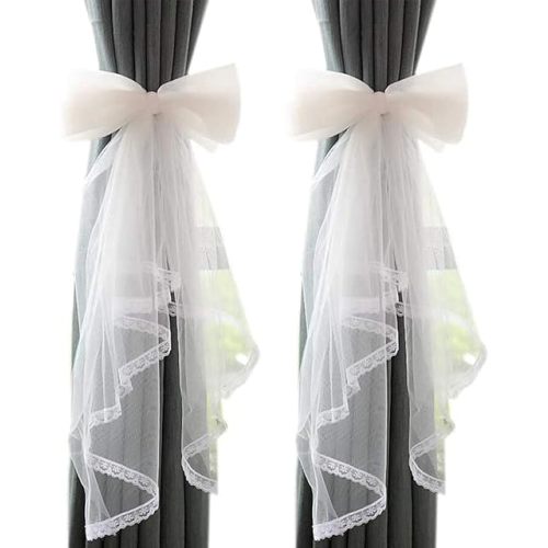 2 Pcs Lace Curtain Tiebacks Sweet Bowknot Curtain Holdbacks Buckles Nursery Home Decor, Ribbon Drape Holder Wedding Birthday Party Decoration for Home Decorative (White)