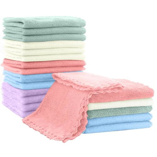 MIXCOOL 20 Pack 10x10 Inches Microfiber Coral Fleece Baby Washcloths,Extra Absorbent,Soft Wash Clothes,Bath Face Towel for Newborn,Infant and Toddlers (Muticolor)