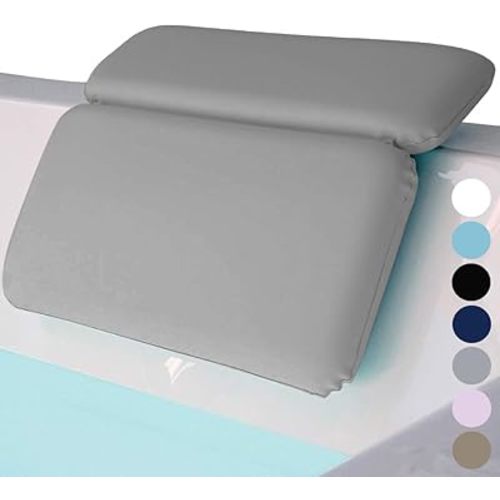 GORILLA GRIP Bath Pillow for Tub, Improved Suction Cups, Luxury Bathtub Pillows, Headrest for Neck and Back Support, Relaxing Home Spa, Hot Tubs and Bathroom Essentials, Gifts for Women, 2 Panel Gray