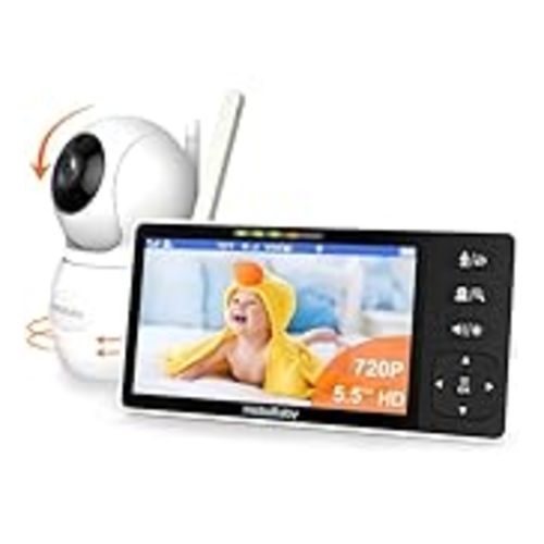 HelloBaby Upgrade Monitor, 5''Sreen with 30-Hour Battery, Pan-Tilt-Zoom Video Baby Monitor with Camera and Audio, Night Vision, VOX, 2-Way Talk, 8 Lullabies and 1000ft Range No WiFi, Ideal Gifts - HB6550pro