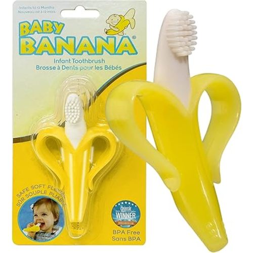 Baby Banana Yellow Banana Infant Toothbrush - Easy to Hold, Train Infants Babies and Toddlers for Oral Hygiene - Teether Effect for Sore Gums