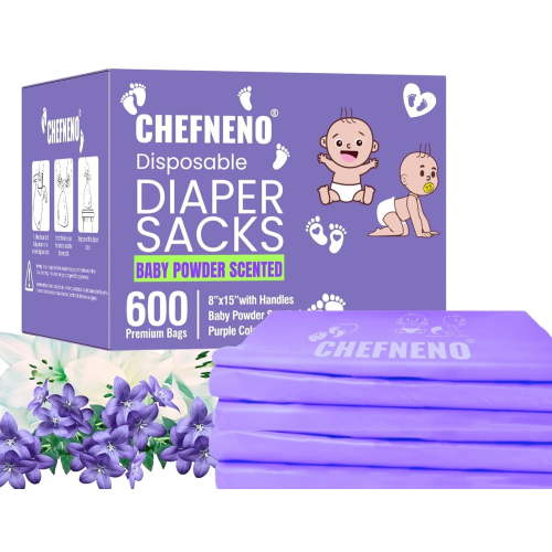 Baby Diaper Bag Disposable (600 Count) Fresh Baby Powder Scented Easy Tie Handles Bulk Diaper Sacks Disposable Dog Poop Waste Bags Cat Litter Clump & Poop Bags Sanitary Pad Waste Bags (600 Bags)