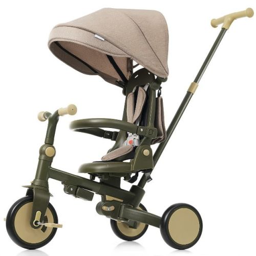 Sillysis Dark Green 7 in 1 Baby Tricycle,Foldable Toddler Tricycle with Removable and Adjustable Parent Handle,Toddler Push Bike with Removable Pedal