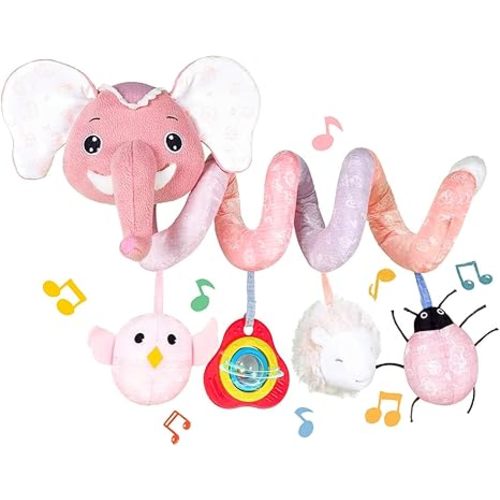 Koty Newborn Car Seat Toys, Stroller Toys for Babyies 0-6 Months,Infant Activity Spiral Plush Toys Hanging - Carseat Stroller Crib with Musical Rattle Toy for Boys Girls 0 3 6 9 Months