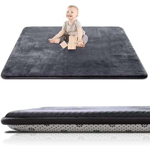 Thick Baby Play Mat for Floor,50 x 50 Playpen Mat,Tummy Time Foam Mat,Ultra Soft Support & Plush Feel,Easy Care with Non-Slip Cushioned for Infant,Kids and Toddler Crawling, Dark Grey
