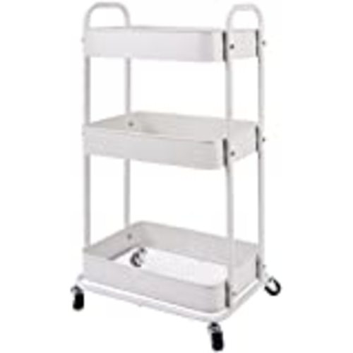 3-Tier Rolling Utility or Kitchen Cart - White