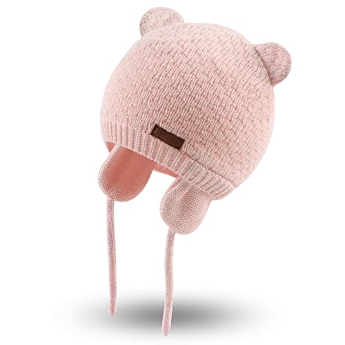 Bamery Baby Crochet Hat Infant Cute Bear Ear Beanie Toddler Boys Girls Earflap Hats for Fall Winter Warm Cap