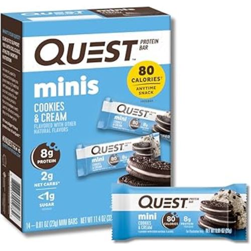 Quest Nutrition Mini Cookies & Cream Protein Bars, 8g Protein, 1g Sugar, 2g Net Carbs, Gluten Free, 14 Count