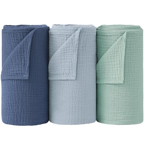 Bearmoss Muslin Swaddle Blankets for Newborn, 100% Cotton Large Baby Swaddle Blankets, Super Soft Breathable Receiving Blankets for Unisex Baby Boys Girls (47x47in, 3Pack)