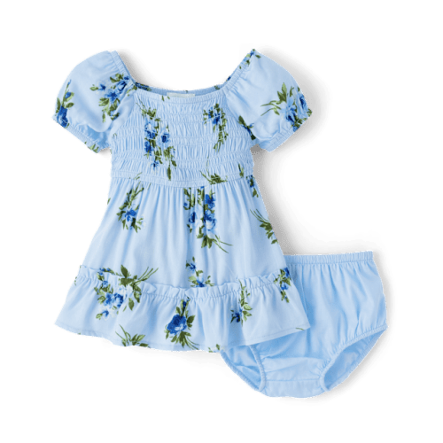 Baby Girls Mommy And Me Floral Smocked Ruffle Dress - Blue