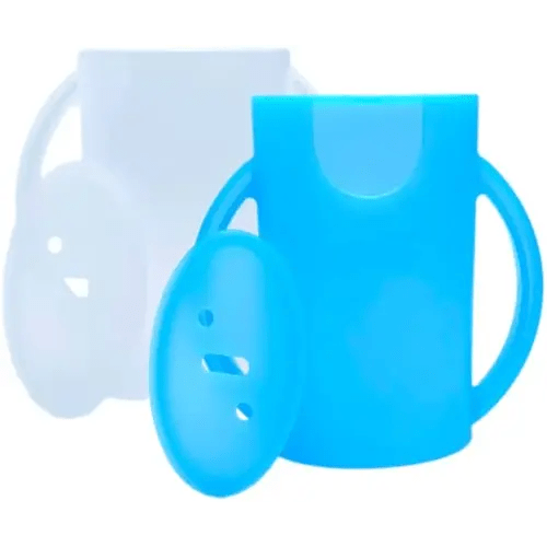 Deluxe Squeeze Proof Flipping Holder (2-Pack with lids) for Food Pouches & Juice Boxes - Multipurpose - Prevent Messes & Support Self-Feeding - Easy Grasping Handles - Made in USA