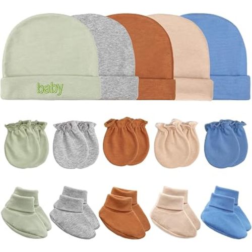 Newborn Baby Hats Mittens and Socks Set Cotton Infant Beanie Cap Socks Mittens for Newborn Baby Boy Girl 0-6 Month