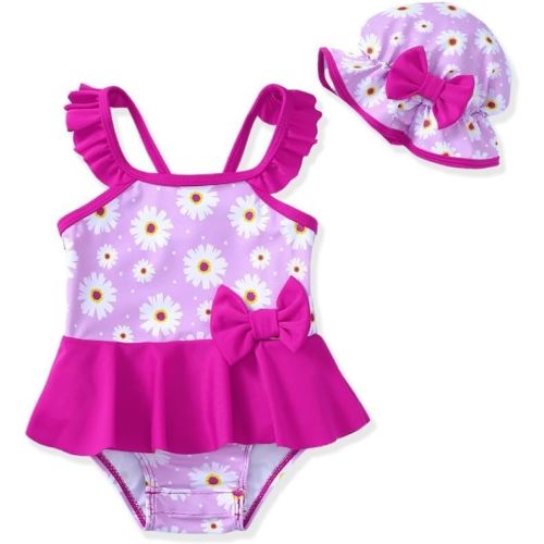 Mikrdoo Baby Girl Swimsuit Ruffled Bikini Tankini Swimsuit Infant Swimwear One Piece Bathing Suits Summer Clothes with Hat