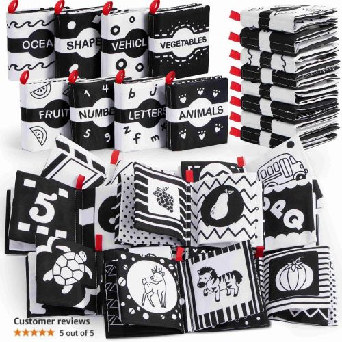 Joyfy Baby Bath Soft Books Black White Infant Nontoxic Waterproof Newborn Toys Toddler Educational Learning Toys Baby Shower Montessori Sensory 8 Pcs