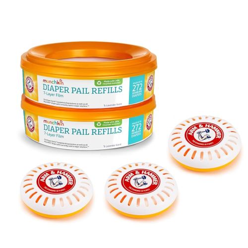 Munchkin® Refill Set for STEP™ and PAIL™ Diaper Pails - Includes 2 Arm & Hammer Diaper Pail Refill Rings and 3 PUCK™ Baking Soda Cartridges
