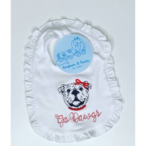 Girls Bulldog Embroidered Baby Bib, English Bulldog, Embroidered, Baby Gift, Personalized, Dawg baby gift, go dawgs