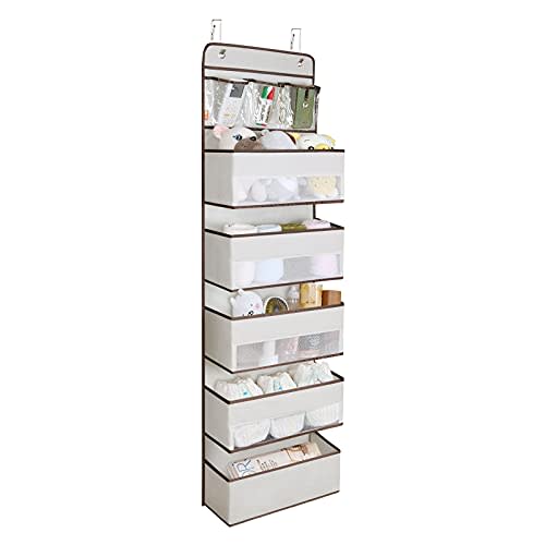Univivi Door Hanging Organizer Nursery Closet Cabinet Baby Storage with 5 Large Pockets and 3 Small PVC Pockets for Cosmetics, Toys and Sundries (6 Layers - Beige)…