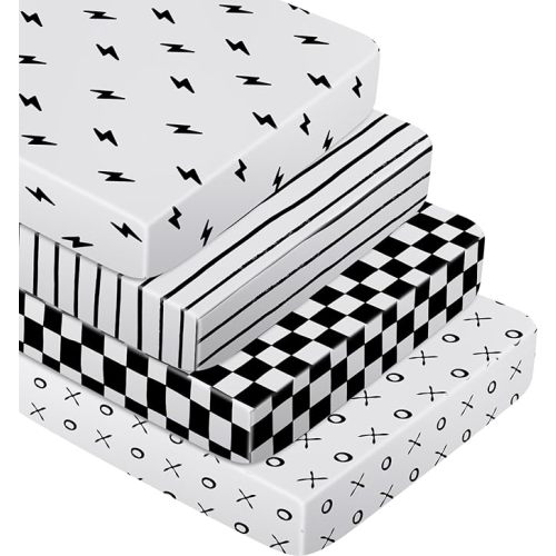 4 Pcs Black and White Crib Sheets for Baby Microfiber Baby Bassinet Soft Sheets Crib 52" x 28" for Standard Cribs Nursery Bedding