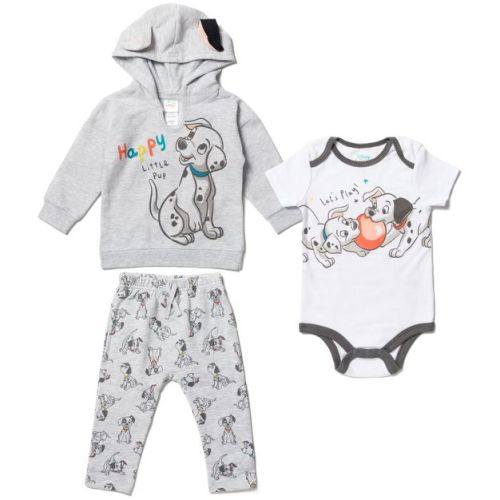 Disney Classics Patch 6-9 months Baby Boy or Girl Fleece Pullover Hoodie Cuddly Bodysuit Pants Gray / White 3-6 Months