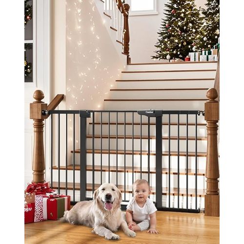 Cumbor 29.7-54.2" Wide Baby Gate for Stairs, Mom's Choice Awards Winner-Self Closing Dog Gate Indoor for Doorways, No Drilling Pressure Mounted Pet Gates for Kids, Easy Walk Through Safety Gate, Black