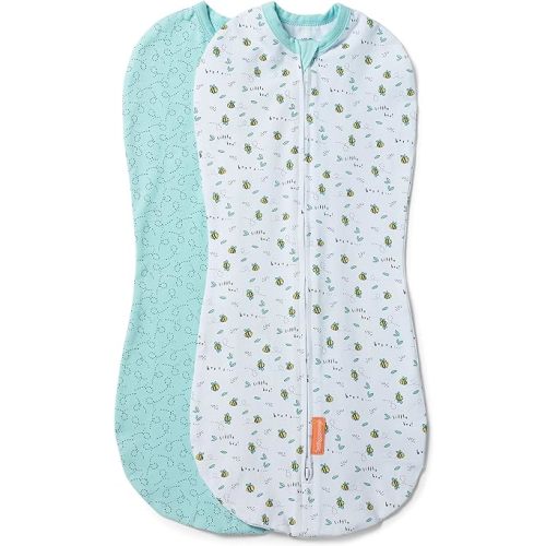 SwaddleMe by Ingenuity Compression Swaddle Pod, Two-Way Zipper for Easy Changes, Improves Sleep & Calms Startle Reflex, 0-2 Months, 2-Pack - Little Bees