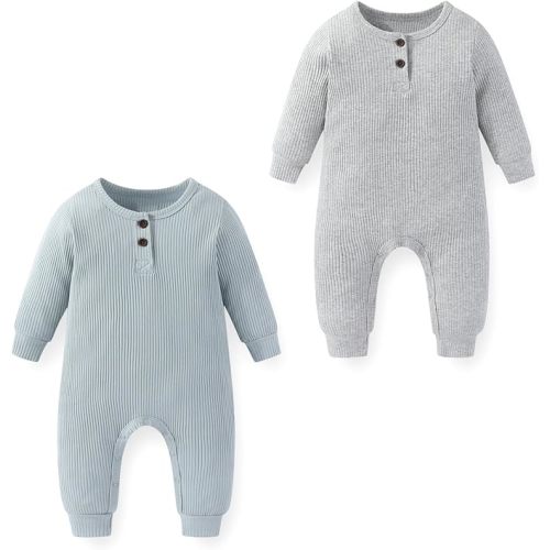 Unisex Baby Long Sleeve Romper 2-Pack Soft Cotton Infant One-Piece Jumpsuits for Boys Girls 0-24 Months