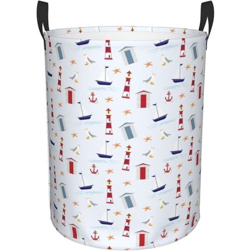 Large Laundry Basket with Handles - Kids Baby Dirty Clothes Laundry Hamper for Nautical Lighthouse Sailboat Bedroom Aesthetic