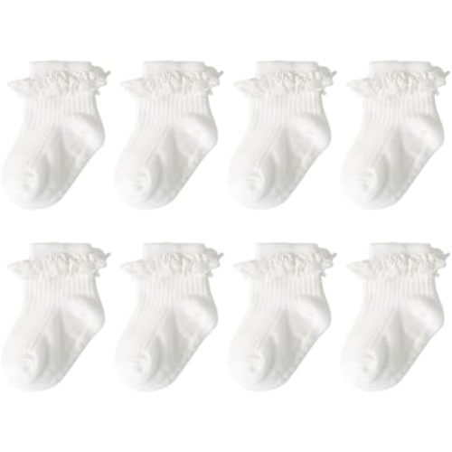 Baby Girl Toddlers Socks with Non-slip Grip Cute Frilly Ruffle Ankle Soft Cotton Newborn Baby Socks for Infant Kids