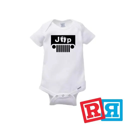 Bella Canvas Jeep Footprints Gerber Baby Onesie® Cotton Unisex White Short Sleeve Bodysuit