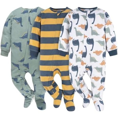 Gerber baby-boys Flame Resistant Fleece Footed Pajamas 3-pack