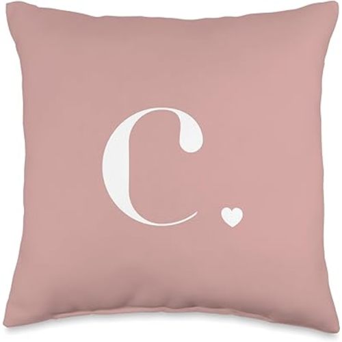 Pastel Pink Cute Letter C Initial Heart Monogram Throw Pillow