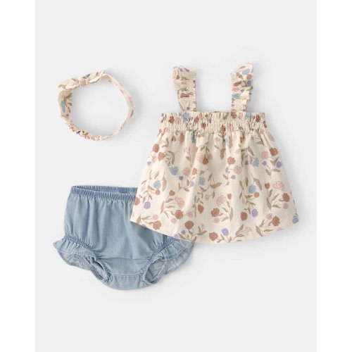 Baby Girl 2-Piece Floral Floral Short-Sleeve Bodysuit Dress - Brown/Blue | Carter's
