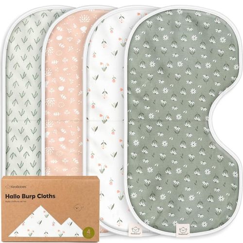 KeaBabies 4-Pack Baby Burp Cloths Baby Girl, Boy - Organic Cotton Burp Cloth, Extra Large, Absorbent, Soft Burping Cloths & Bibs Set for Babies, Newborn Burp Clothes, Thick Burp Rags (Fleur)